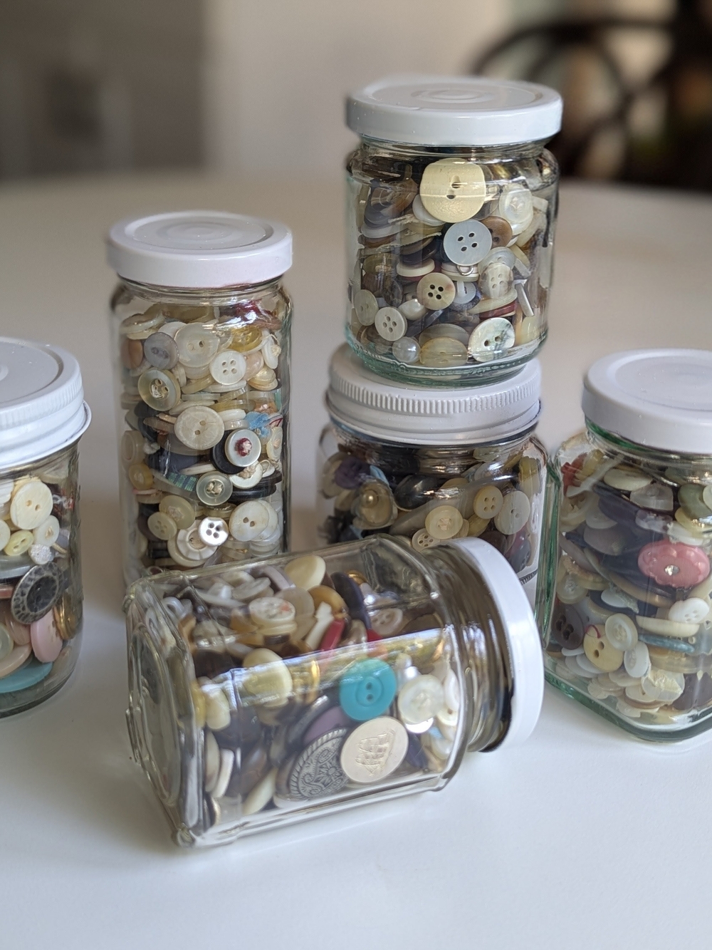 Mixed Vintage Buttons in Glass Jars - Neutral & Pastel Mix